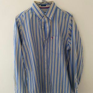 Abercrombie & Fitch Muscle Light Blue & Yellow Striped Dress Shirt